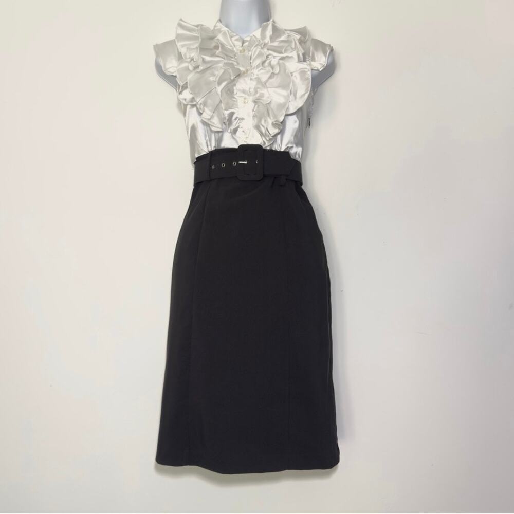 SNAP Vintage Y2K Sleeveless Button Down Ruffle Dress w/ Belt  Size 5 Juniors